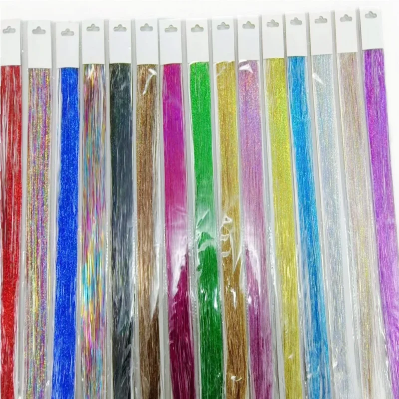 Satu Set Benang Rambut Metalik dengan Jepit Rambut Mengkilap Termasuk 5 Ekstensi Rambut Berwarna Bersinar Sintetis Cocok untuk Pesta