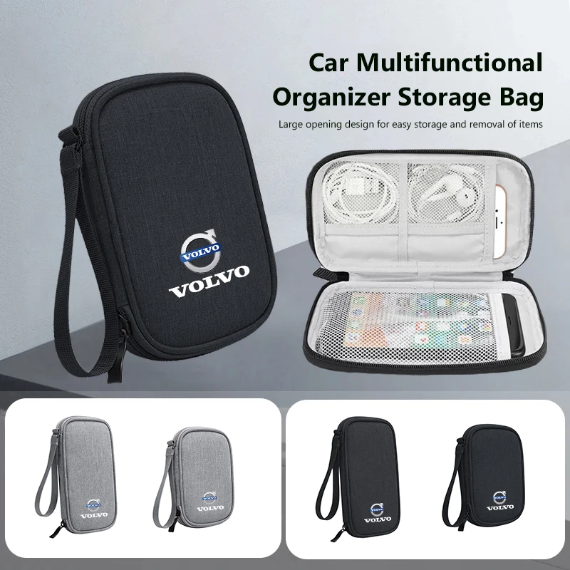 سيارة كابل محرك سماعة شاحن المحمولة حقيبة التخزين لفولفو XC90 V90 V60 XC60 V40 S80 S60 S90 C40 XC40 V70 XC70 C30 C70 EX90 #1