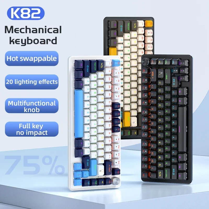 wired teclado mecanico gaming 75 layout chave completa hot swappable cool backlight82 chaves botao multifuncional k82 01