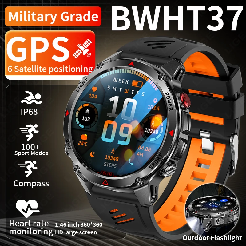 2025 New Military Bluetooth Call Smart Watch Man GPS Track Compass Barometric Altimeter IP68 Waterproof Sports Smartwatches Men