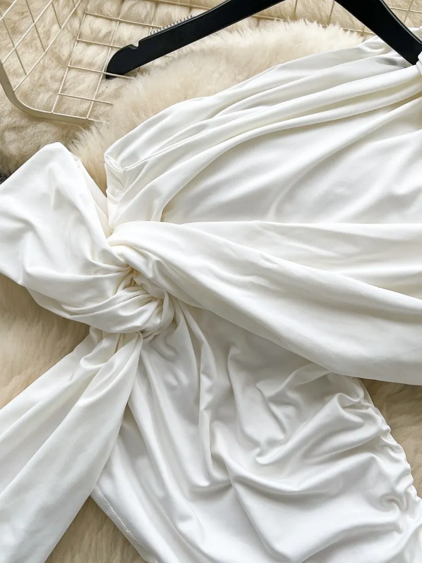 Foamlina Summer Irregular Twisted Slim Fit Top Vest Socialite One Shoulder Vest Design Mature Sexy Girl's White Crop Top Tanks