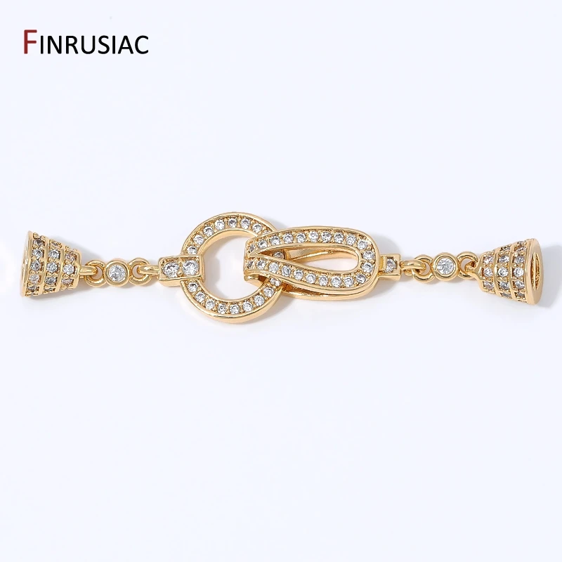 18K Gold Plated Brass Zircon Pearl End Clasp, Fastener Lock Connector For DIY Handmade Necklace Bracelet Making Accessories