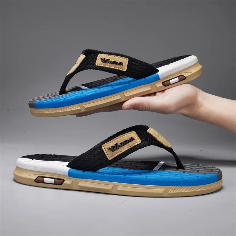 Retro Casual Men Webbing Flip Flops Non-slip Soft Sole Lightweight Portable Summer Walking Slippers