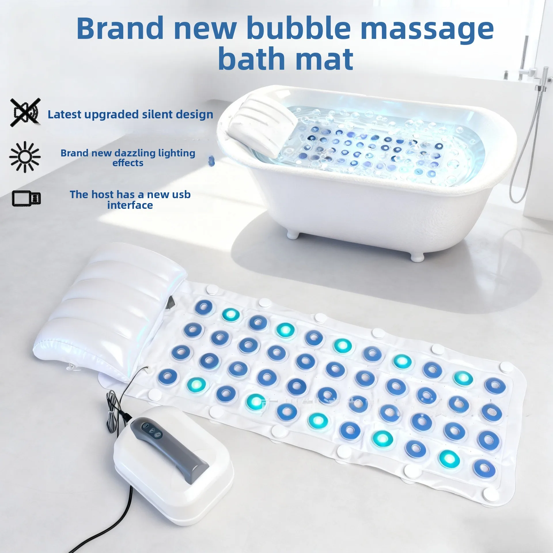 

Новейший массажный коврик для ванной с пузырьками красочный, бесшумный спа-аппарат с подсветкой, 6-скоростной регулируемый пузырь с дистанционным управлением