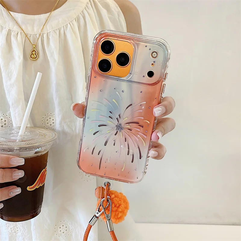 Bonito dos desenhos animados gradiente laranja padrão caso de telefone para iphone 14 15 16 17 pro max com suporte casos dos desenhos animados