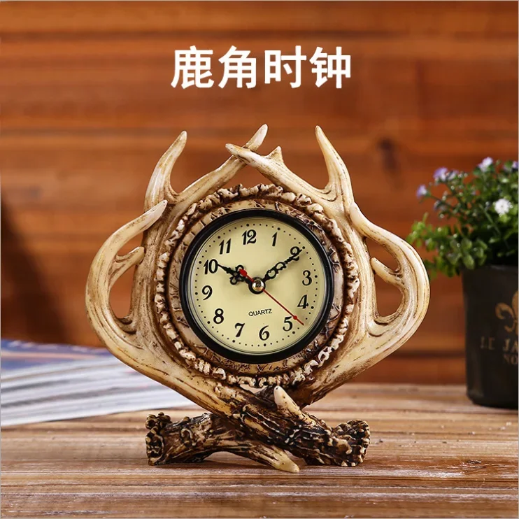 

American Retro Antlers Clock Decoration Creative Living Room Wine Cabinet TV Cabinet Crafts Decoration