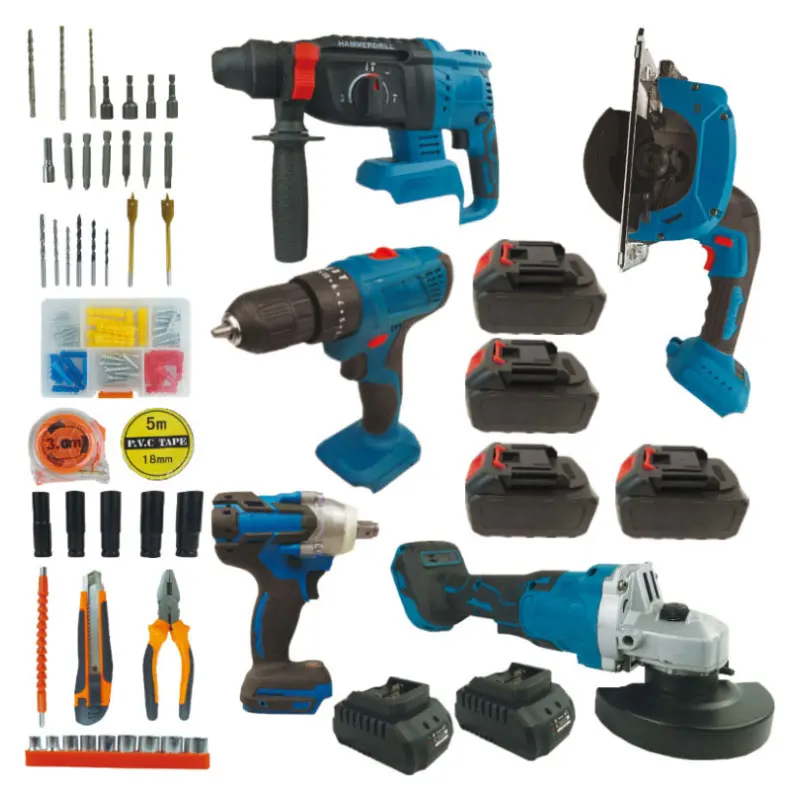 5 in 1 brushless cordless power tool set with multi-function power wrench and lithium battery hard case can be customized OEM.