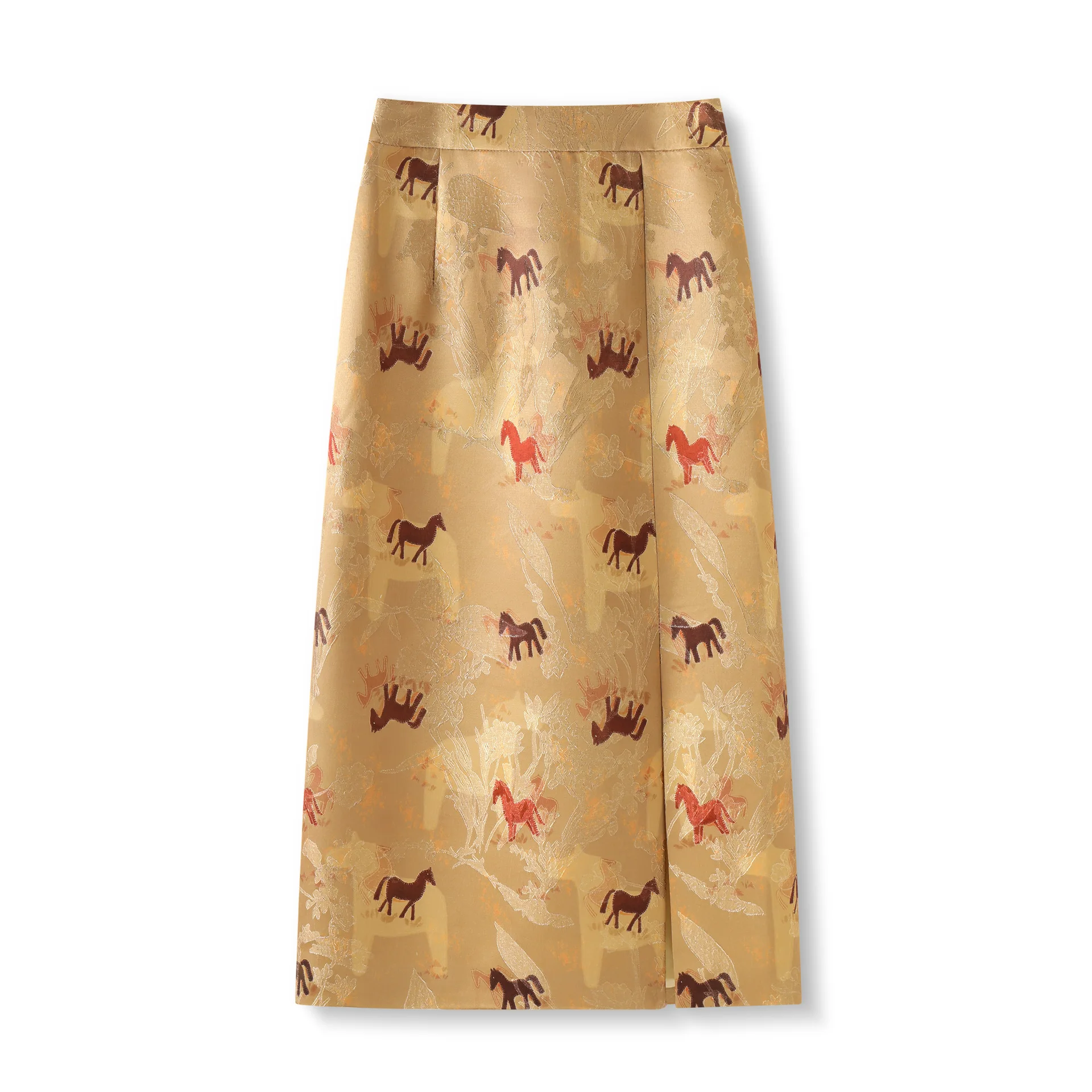 

2026 Spring New Jacquard Print Midi Skirt Women Sexy Slit Bodycon Pencil Skirt Elegant High Waist A-Line Straight Skirts