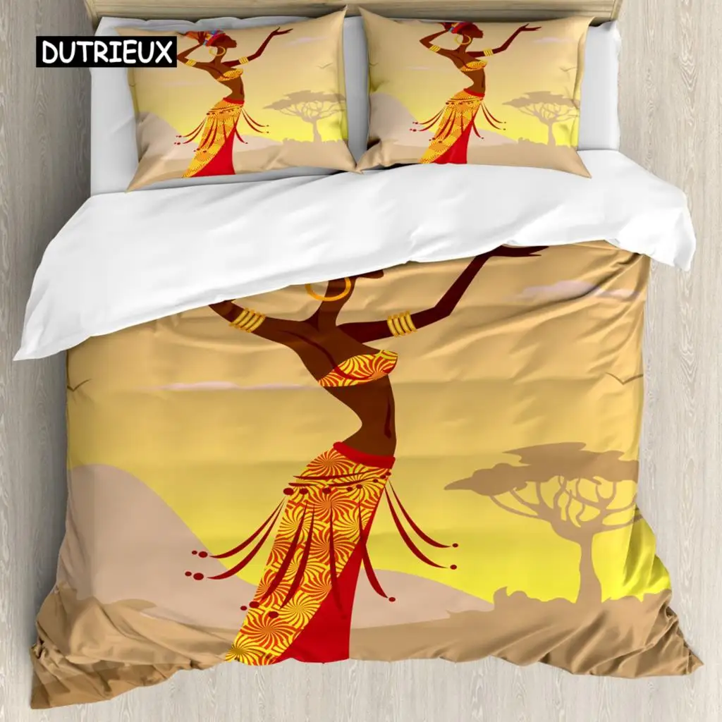 

African Duvet Cover Creative Woman In Desert with Gulls Flying Around Folk Female Print Double Queen King Polyester Qulit Cover