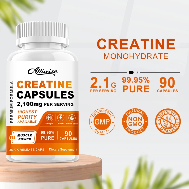 Alliwise Creatine Monohydrate Capsules for Gym Gain Strength Build Muscle Protein & Enhance Athletic Performance Cellular Energy