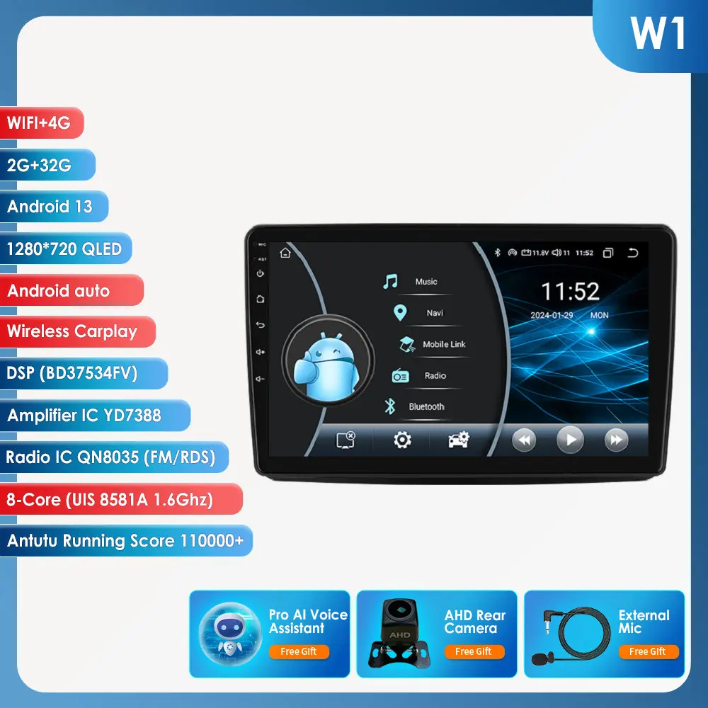 Draadloze Carplay Android13 Autoradio Voor Fiat Panda 2003-2012 Auto Multimedia GPS Speler 4G-LET 2din autoradio 7862 360 Camera