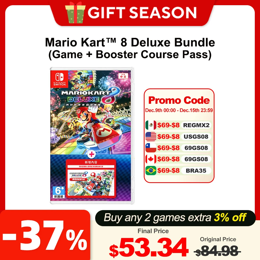 Mario Kart 8 Deluxe Bundle (Game + Booster Course Pass) Nintendo Switch Game Deals Physical Game Card Racing Genre for Switch