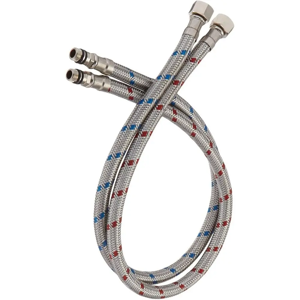 1Pair Single Head Cold and Hot Water Inlet Pipe Basin Stainless Steel Woven Water Tube Replacement Kitchen Sink Plumbing Hoses