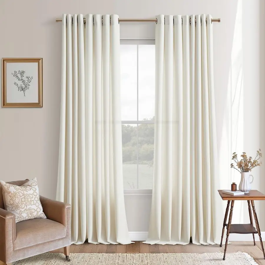 

Льняные шторы цвета слоновой кости для гостиной, 2 панели, на люверсах, полупрозрачные, из льняной ткани, нейтральные, в современном стиле бохо, полуопусченные