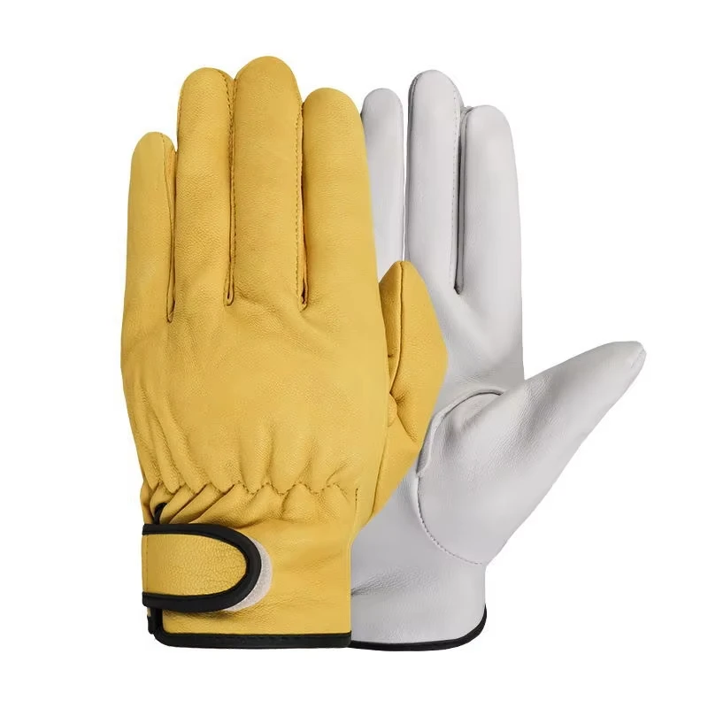 Guantes de trabajo de piel de oveja para trabajadores, trabajo de soldadura, protección de seguridad, deportes de jardín, guantes resistentes al desgaste para conductores de motocicletas