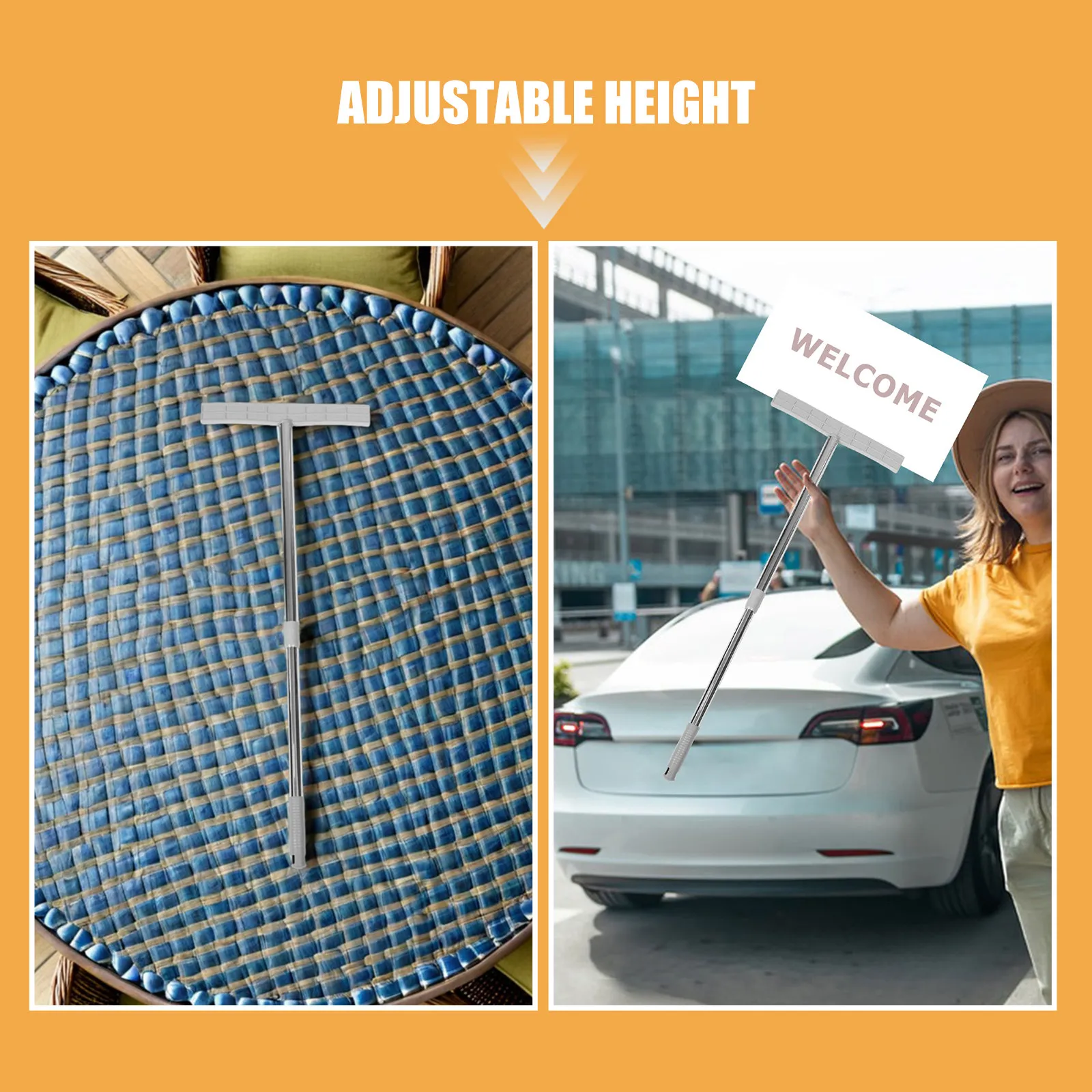 2pcs Stainless Steel Handheld Sign Holder Telescopic Signboard Pole for Airport Pick-Up Welcome Leader Sports Meetings Parade
