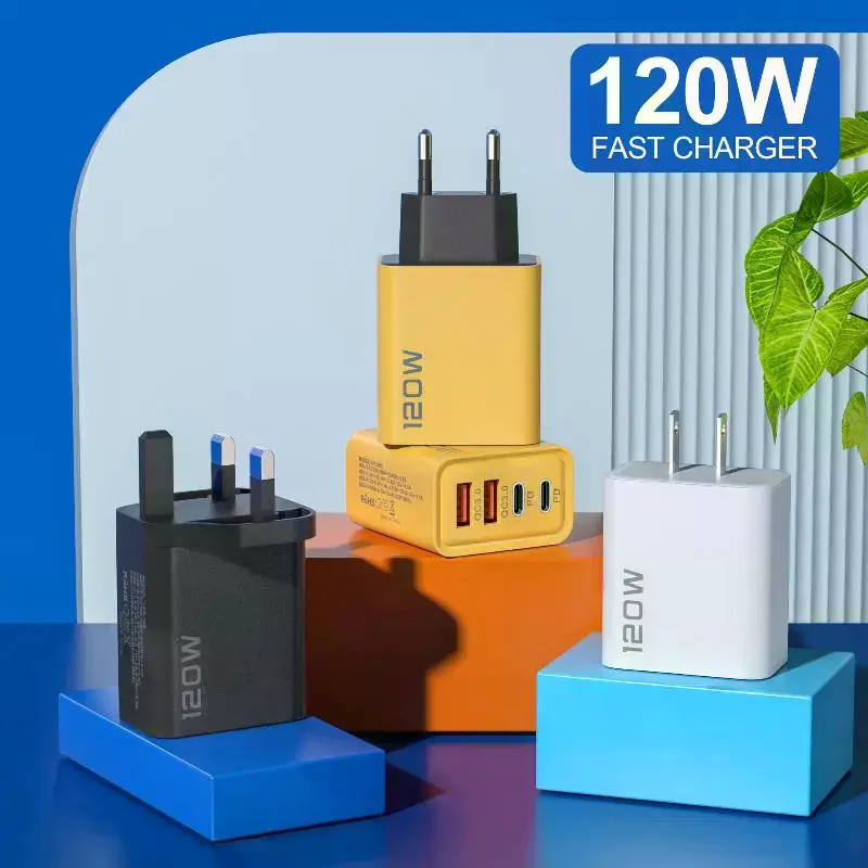 120W 4 Port USB C Charger Station Fast Charging PD QC30 Wall Adapter for Home Office Family Multiple Devices