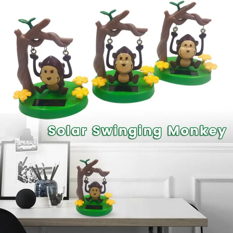 Solar Powered Monkey Car Ornament Swinging Animated Bobble Dancer Toy For Kids Gift Home Office Desktop Decorations