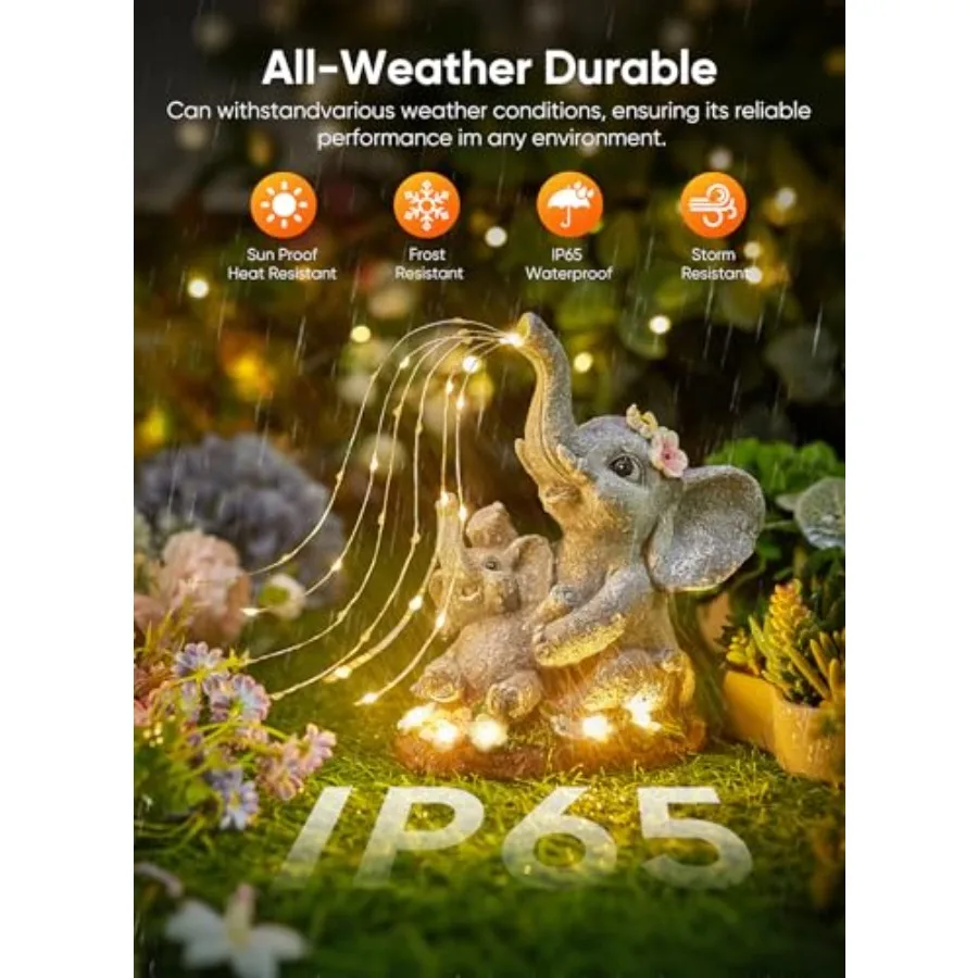 Solar-Elephant-Garden-Decor-Statue with Succulent and Watering LED Lights, Waterproof Outdoor Decor for Patio, Lawn, Balcony an - view 4