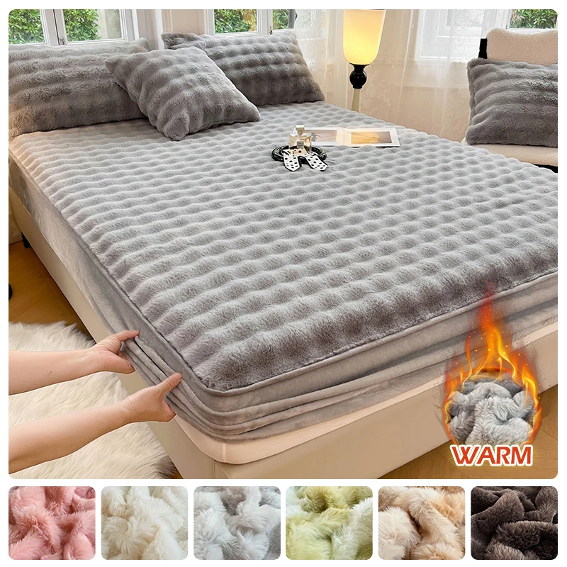 Warm Rabbit Plush Bedsheet, Winter Thick Mattress Cover,Milk Velvet Mattress Protective Cover,Quality Velvet Bed Sheets For Home