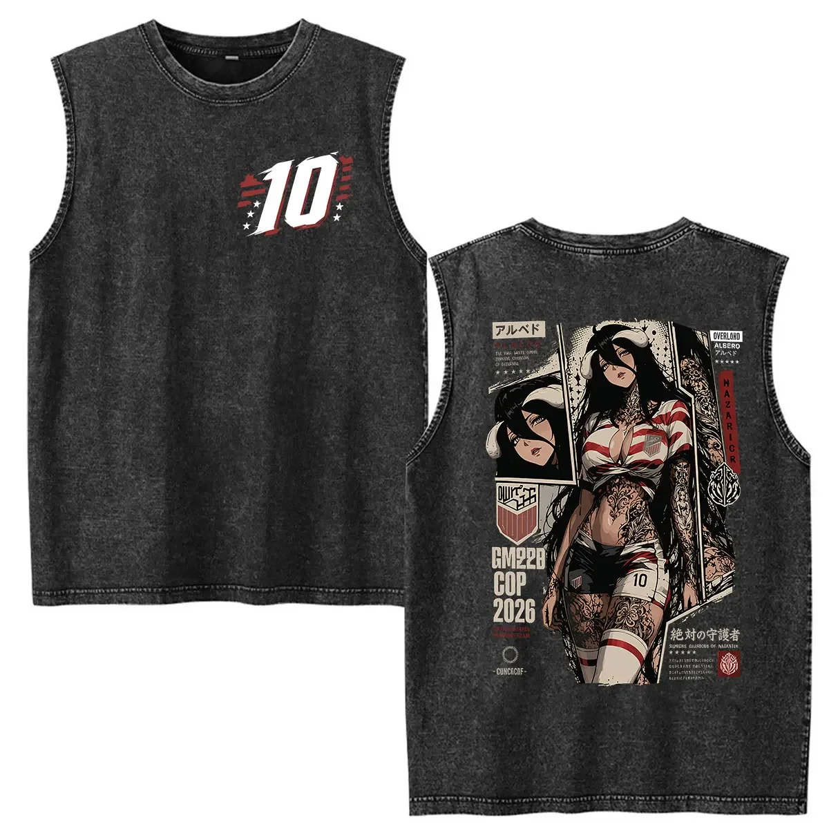 2026 Anime Albedo Overlord Vintage Washed Vest T Shirts Men Women Casual 100% Cotton Short Sleeve T-shirt Harajuku Clothing Tees
