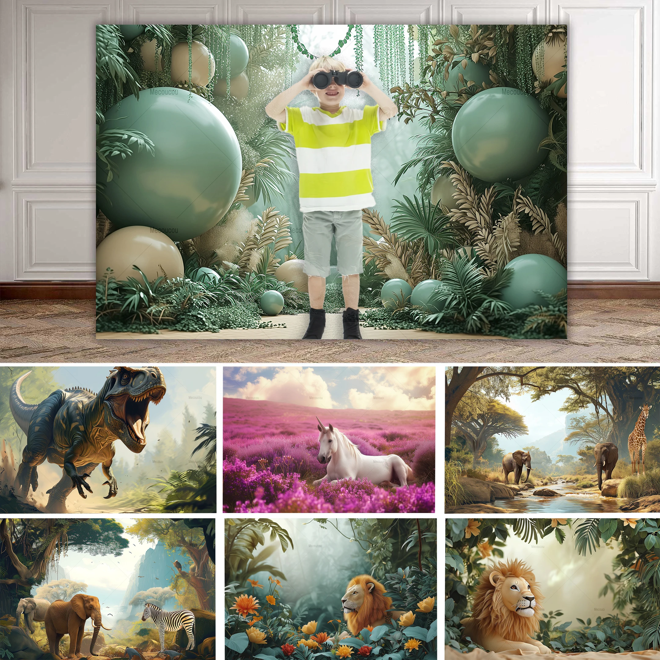 

Jungle Safari Backdrop for Kids, Wild Animal Birthday Cake Smash Session, Professional Photography Background Studio Photo Props