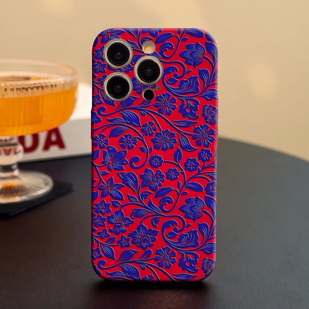 Casing HP Red & Blue Florals IPhone17 Must-Haves untuk IPhone 17 16 15 14 13 HD Hard Single Layer Tough Case