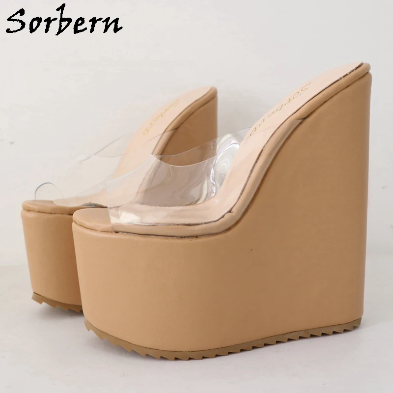 

Sorbern Khaki Wedge Slippers Transparent Pvc Slides Open Toe Custom Colors Unisex Slip On Shoes Big Size Us17 Eu48