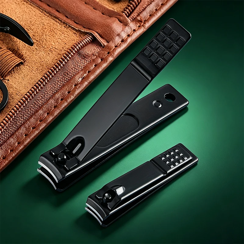 Professional Manicure Pedicure 26 Pcs Set, Black Stainless Steel Nail Clippers Cuticle Nipper Nail File Ear Pick Tools Kit, Vintage Brown Zipper PU Leather Portable Travel Case Nail Grooming Set Gift