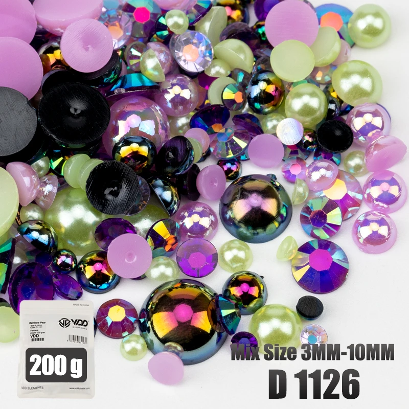 VDD 200g Großhandel Mix Größe Halbrunde Perlen ABS Flatback Perlen Harz Farbe AB Strasssteine zum Basteln DIY Nail Art Dekorationen – Detail 29