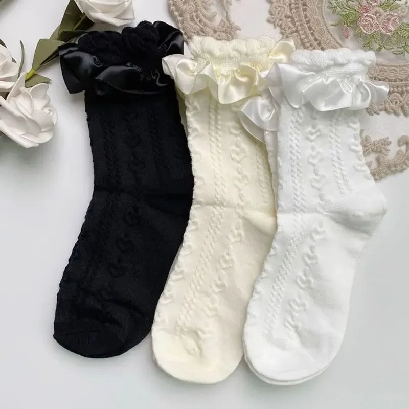 

1/3Pairs New Black and White Lace Bow Socks Cute Japanese Lace Princess Fairy Inside Socks for Student JK Dress Accessories