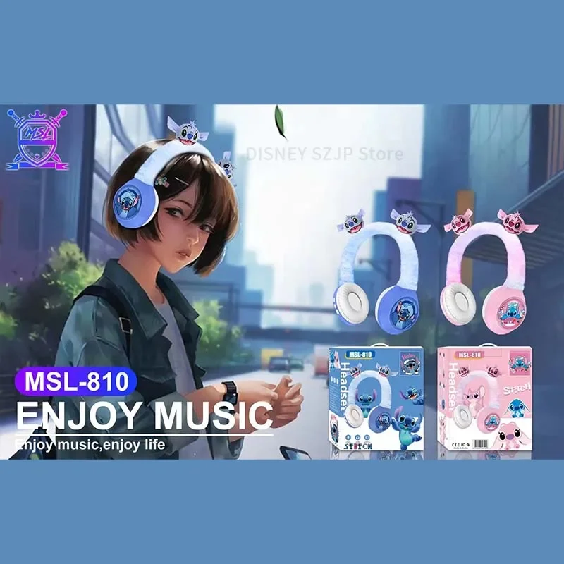 Nuove cuffie Bluetooth Wireless Disney Stitch MSL-810 cuffie in peluche con suono Stereo HIFI con microfono regali per bambini Anime Cartoon