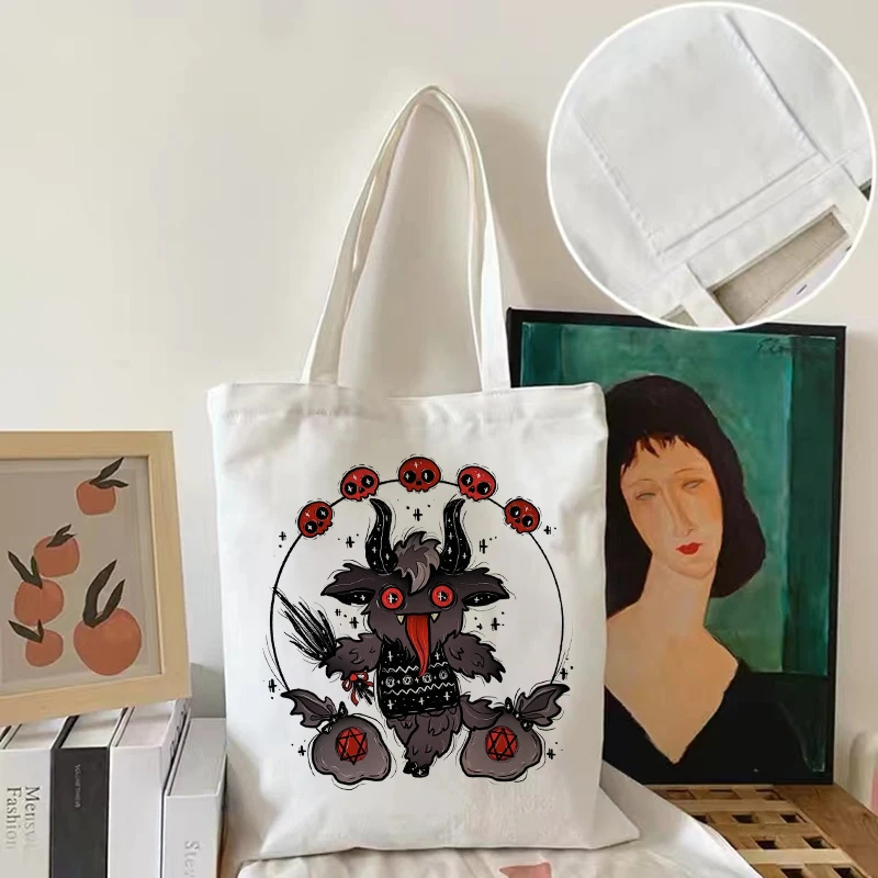 Sac De Shopping en toile réutilisable pour femmes, fourre-tout à la mode, impression diable, sac à épaule De dessin animé