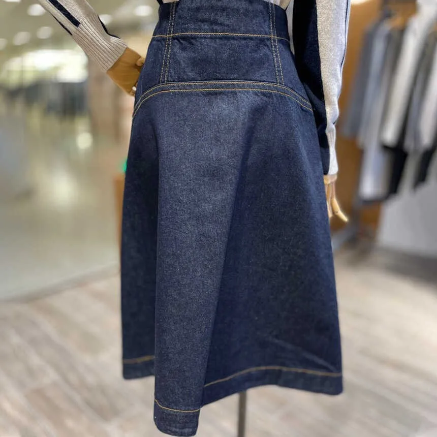 

Джинсовая юбка миди с высокой талией, женская осенне-зимняя новая утягивающая юбка-зонтик трапециевидной формы, хлопковая юбка Street Sle...