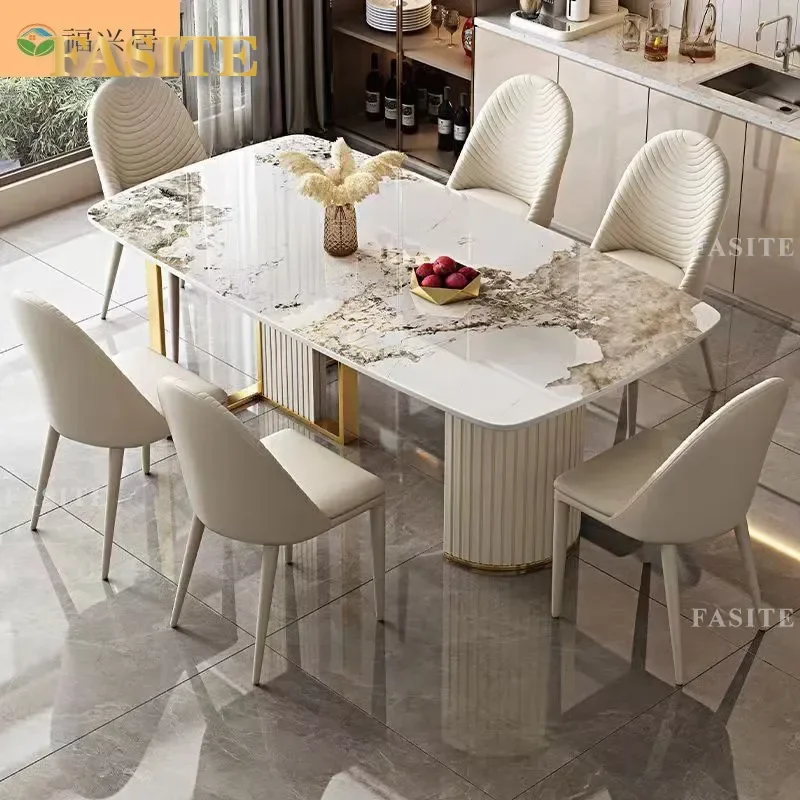 For Italian Minimalist Oval Dining Table Set Light Luxury Rock Slab Top Small Apartment Western Style Restaurant Furniture