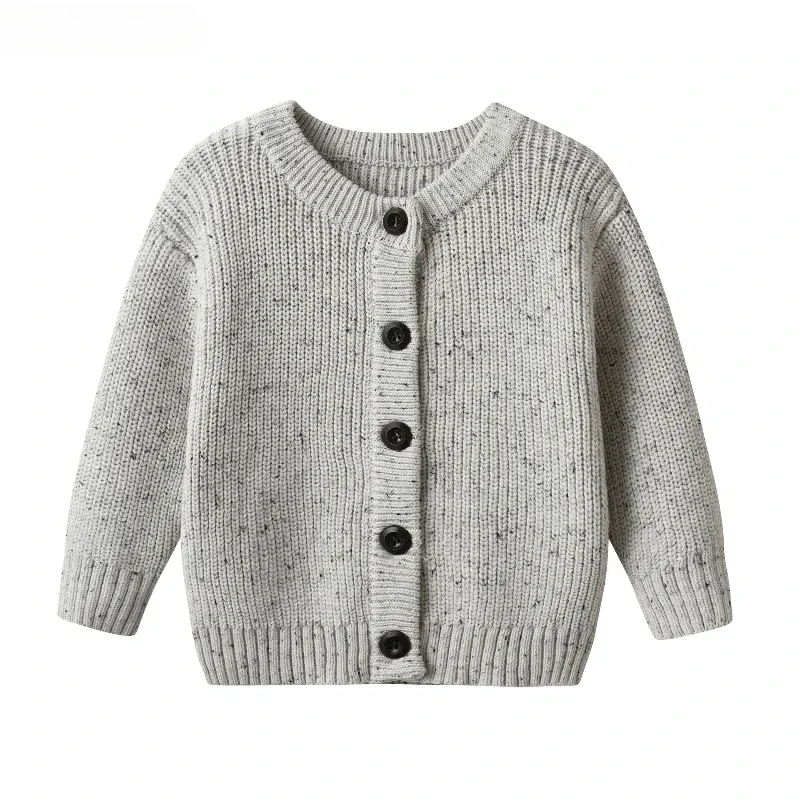 2024 Newborns Children Cardigan Grey Point Long Sleeve Cotton Knitwear Baby Kids Boy Girl Coat Autumn Sweaters Outerwear Outfit