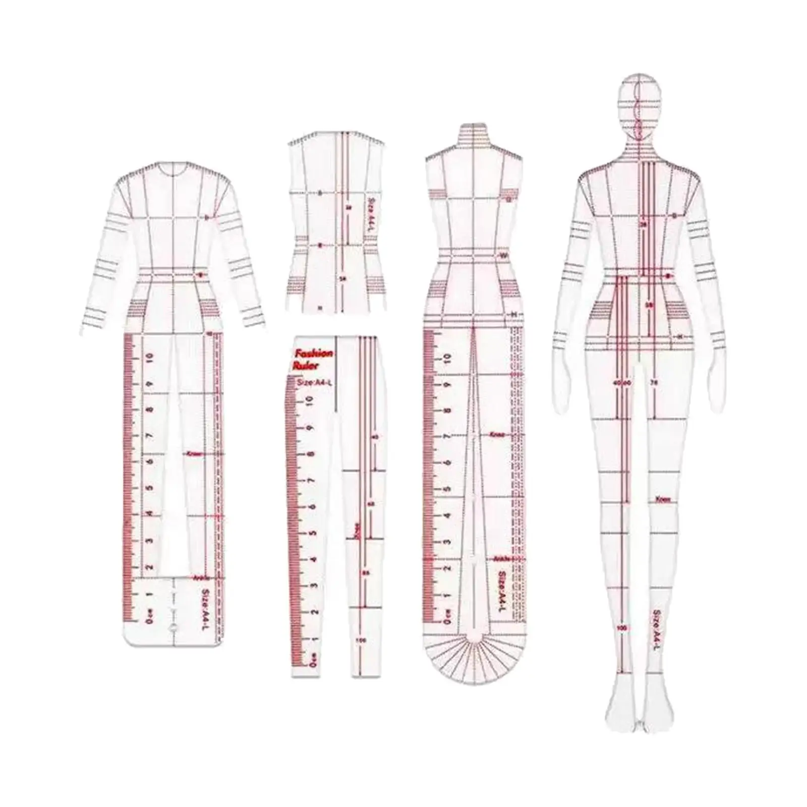 Reglas de ilustración de moda de 4 piezas, plantilla de dibujo, patrones para dibujo, confección de ropa, nuevo diseñador