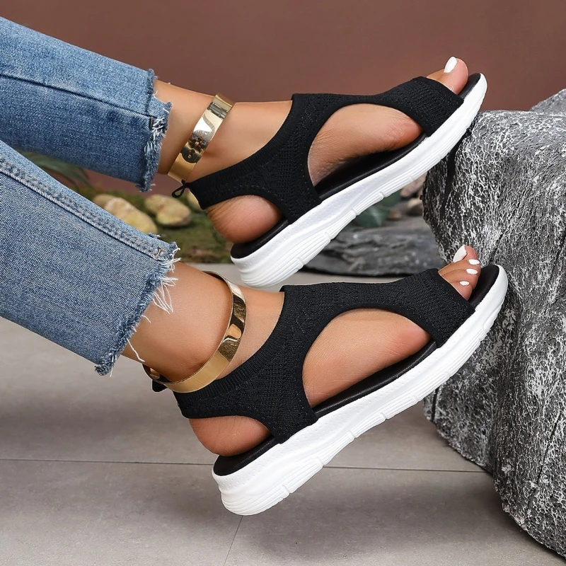 Sommer Damen Offene Sandalen Mode Strick Slip-On Vielseitige Sexy Neue Mesh-Plateau-Sandalen Leichte Freizeitschuhe