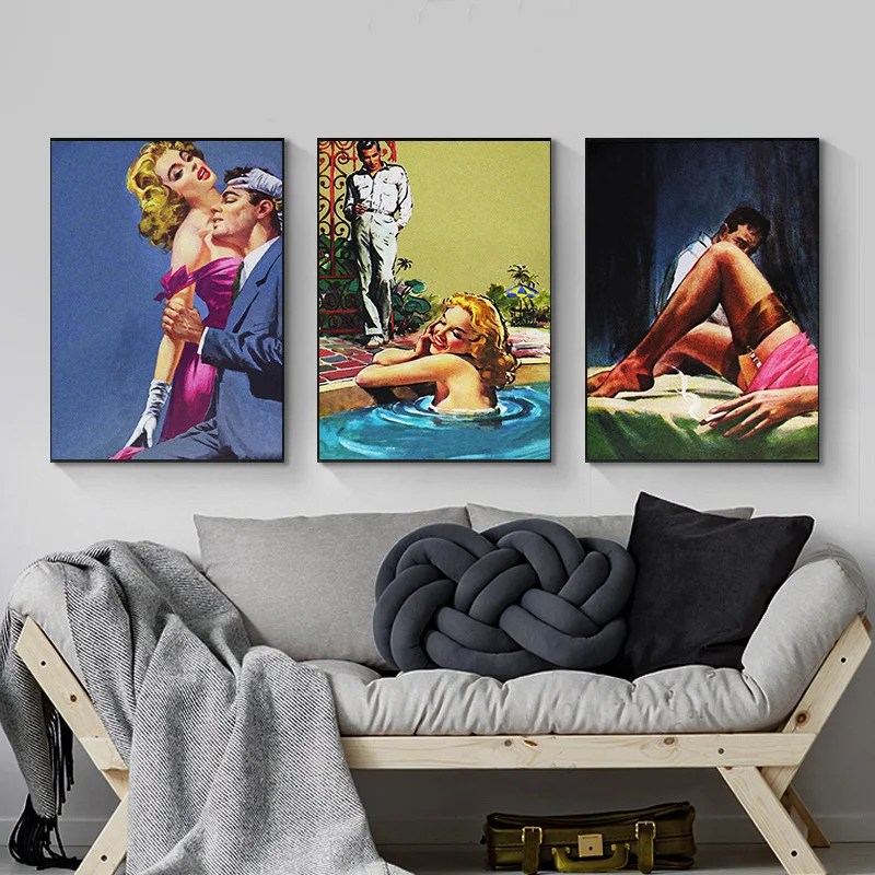 Vintage Pin-up Sexy Girl Retro Men And Women Love Poster Print Wall Art Pictures Canvas Painting Living Room Bedroom Home Decor