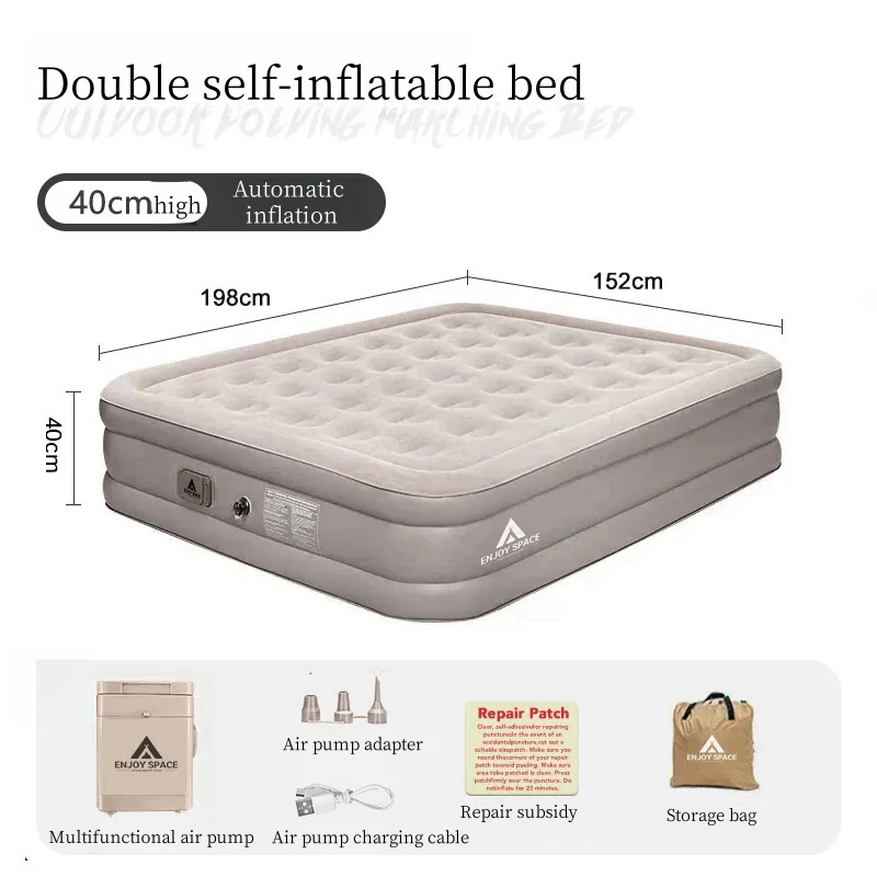 Outdoor Inflatable Mattress Camping Folding Bed Automatic Inflatable Heightened Single Double Air Mat Self-driving Sleeping Bed