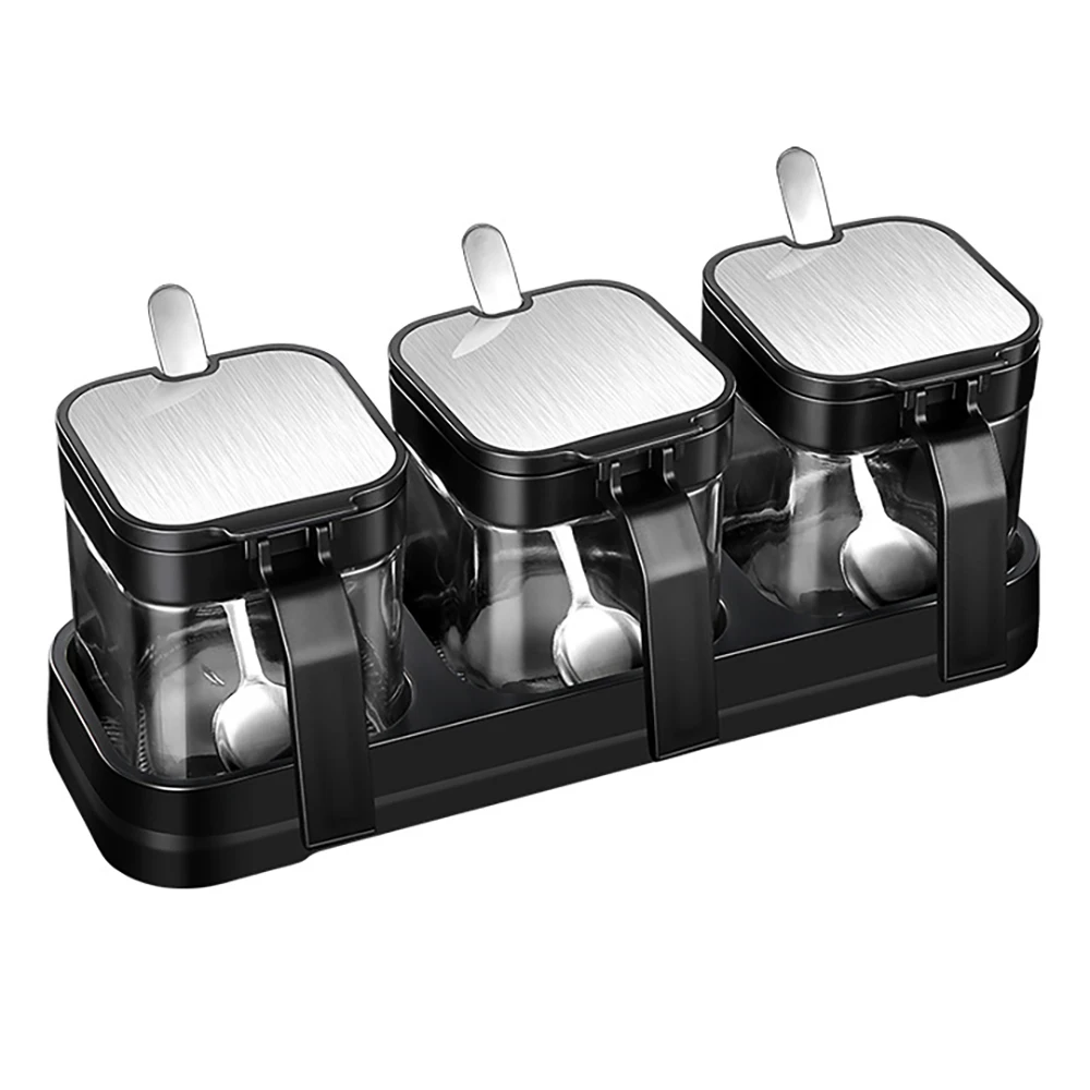 

AB89-Glass Storage Jars Spice Containers Set with Stainless Steel Lids and Spoons for Sugar Serving Salt Coffee Tea