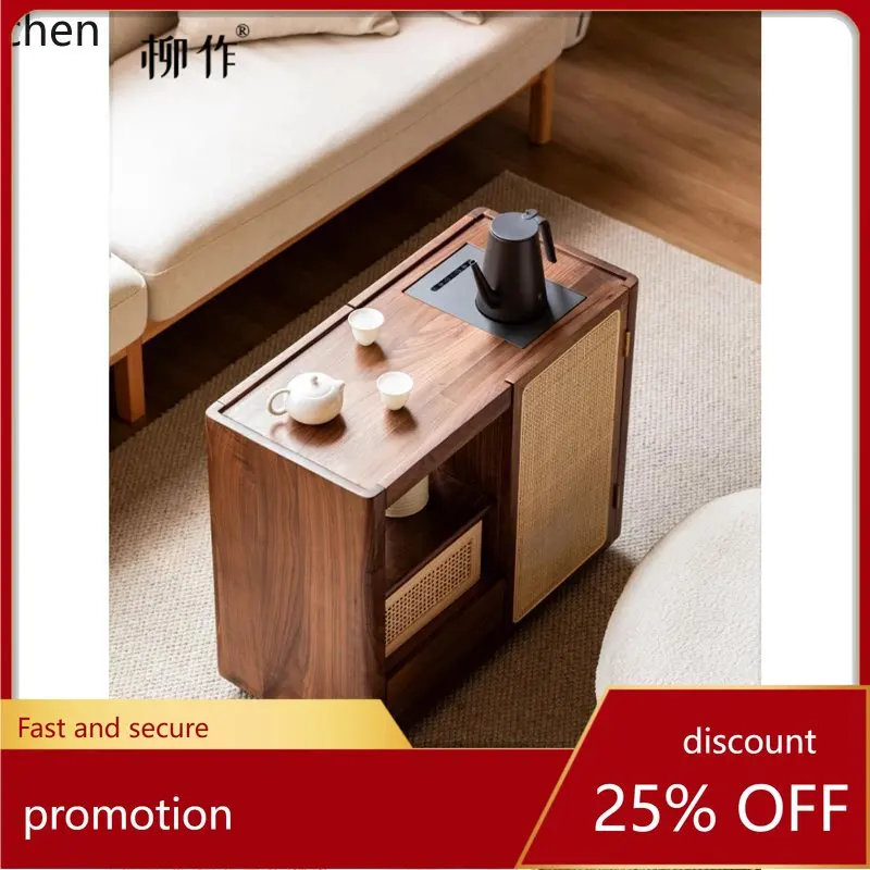 PYH Household Tea Cabinet White Wax Wood Mobile Water Boiling Table Small Practical Companion