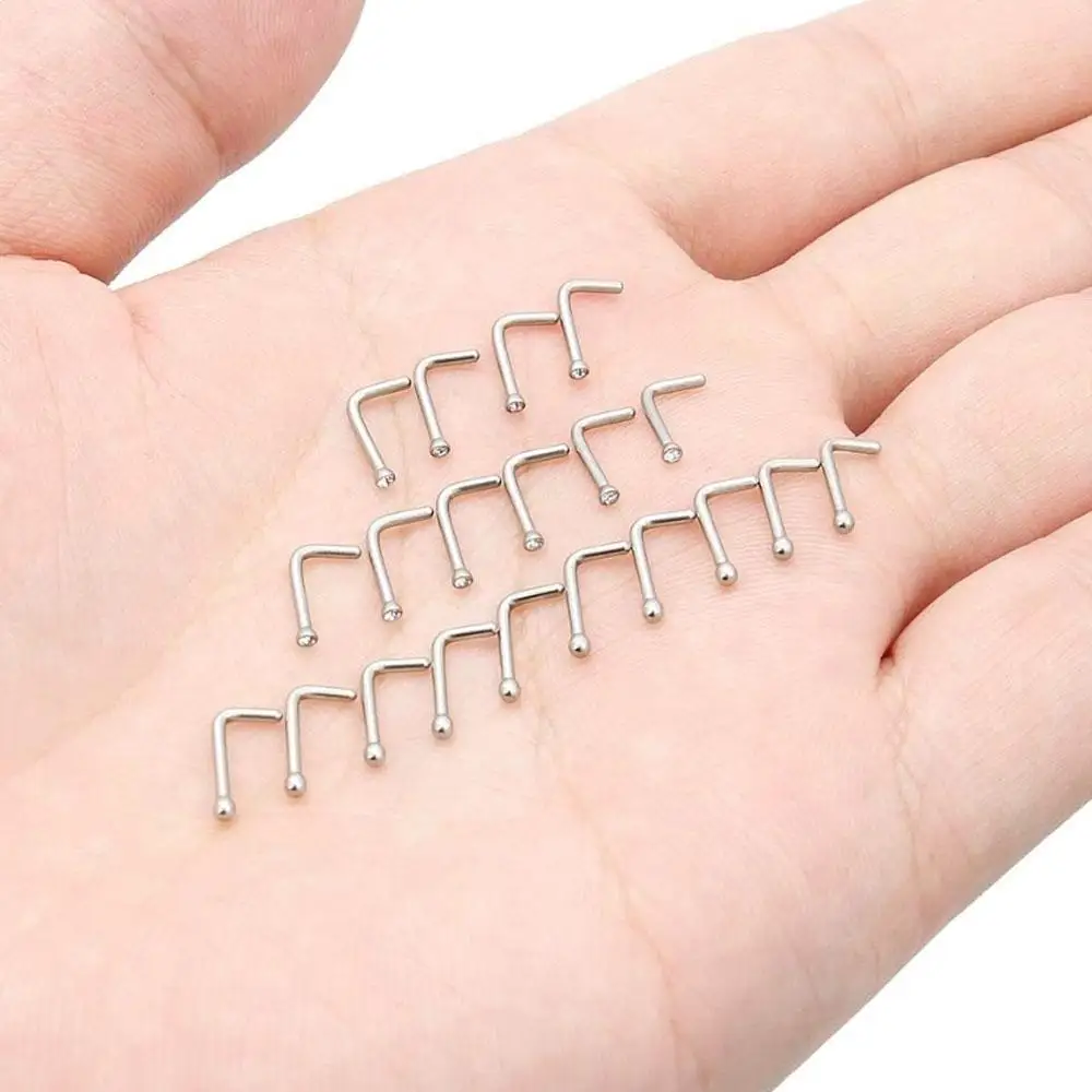 1/20Pcs Set Surgical Steel Clear Diamond CZ Micro Nose Stud Nostril Lip Ring L-Shaped Pin for Women Men Body Piercing Jewelry