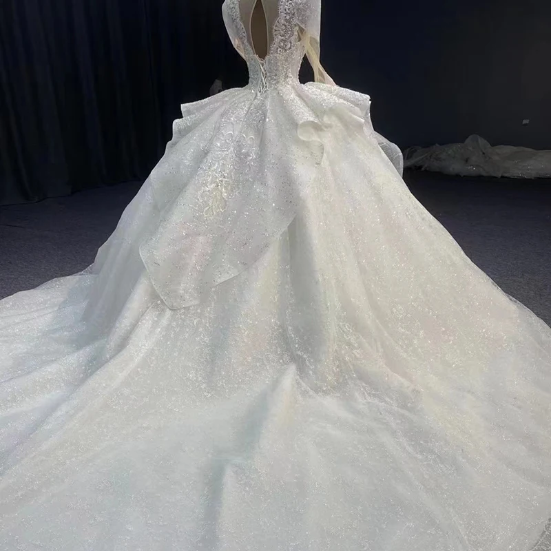 Romantic Brand New Wedding Gown For Bride 2024 Ball Gown Full Sleeves Chapel Train Sequins Backless Vestidos De Novia MN22