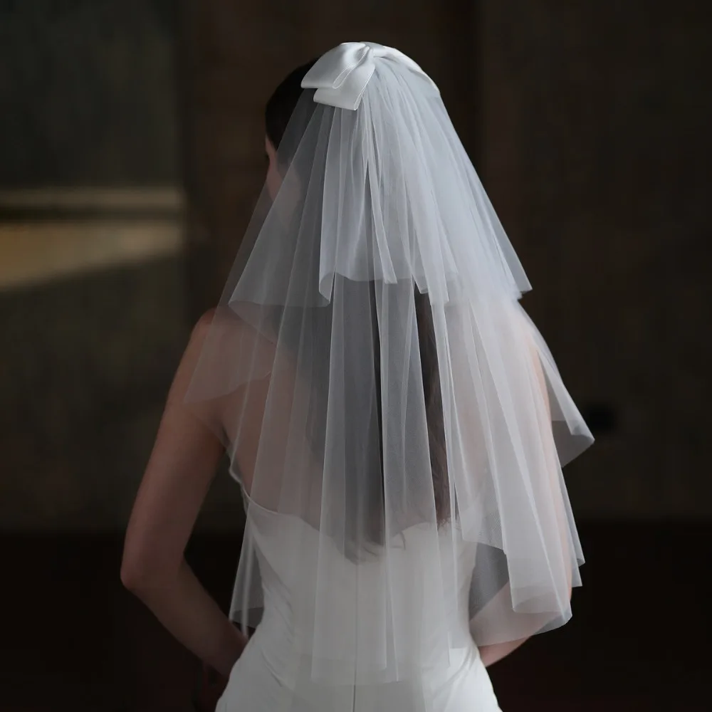 

Шикарная короткая свадебная фата с бантом из бисера, свадебные аксессуары, свадебные аксессуары для невесты