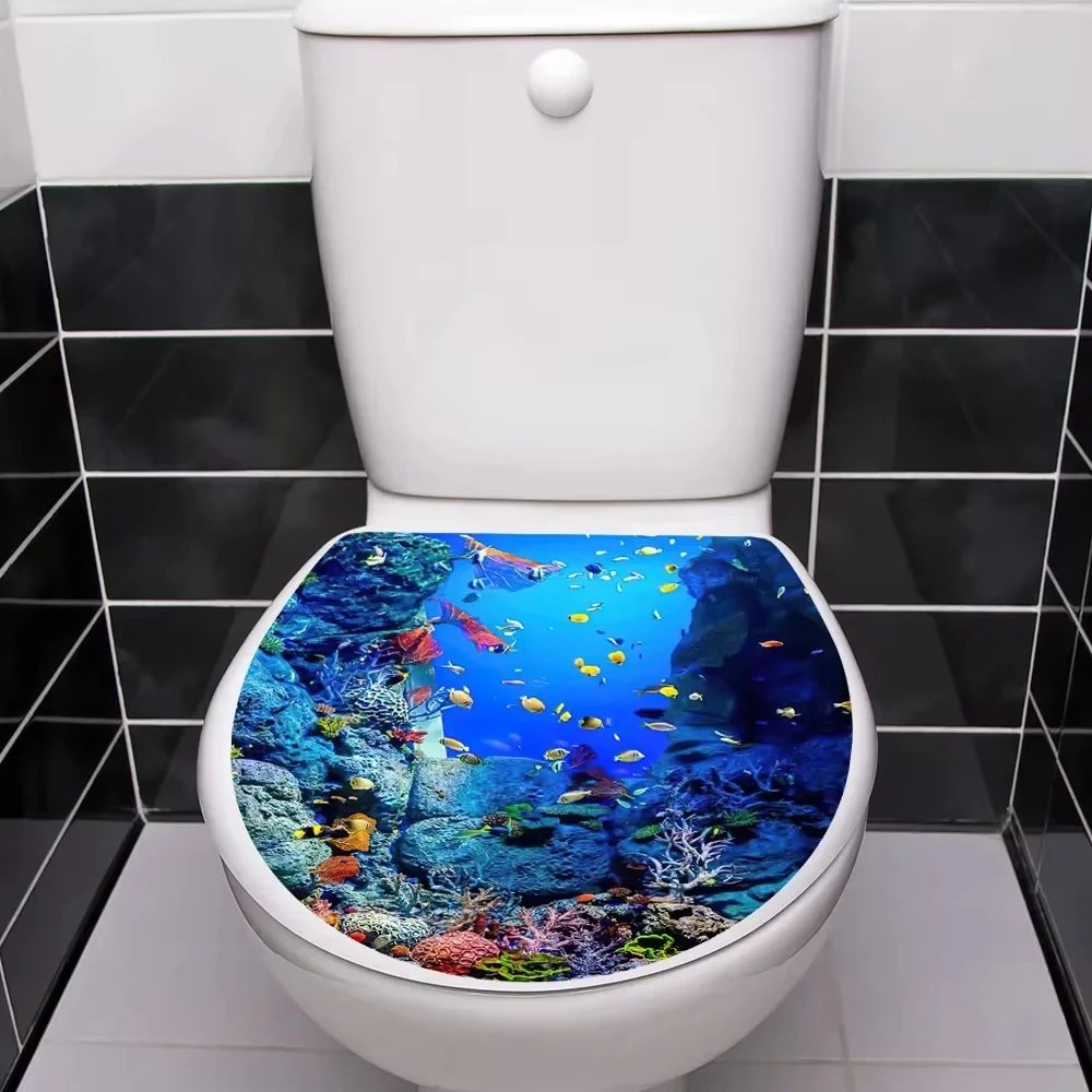 1pc Sea World Toilet Seat Sticker - Self Adhesive Bathroom Decor Home Decor Sticker