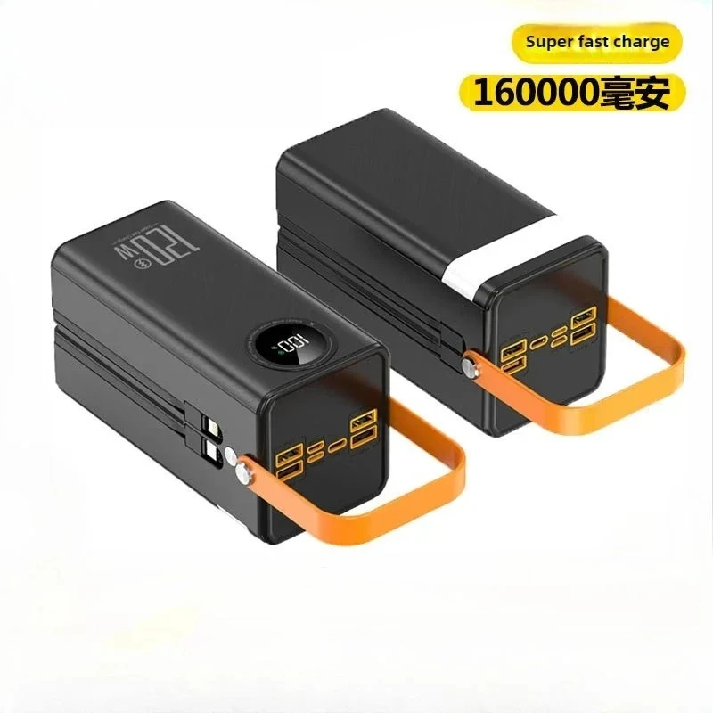 200000mAh Portable Charger Fast Charging Built-in 4 Cables for IPhone Xiaomi Huawei Spare Battery for Outdoor Camping
