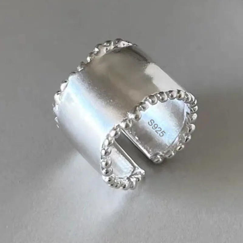 925 Sterling Silver Rings For Women Geometric Fine Jewelry Finger Adjustable Vintage Wide Smooth Ring For Party Birthday Gift