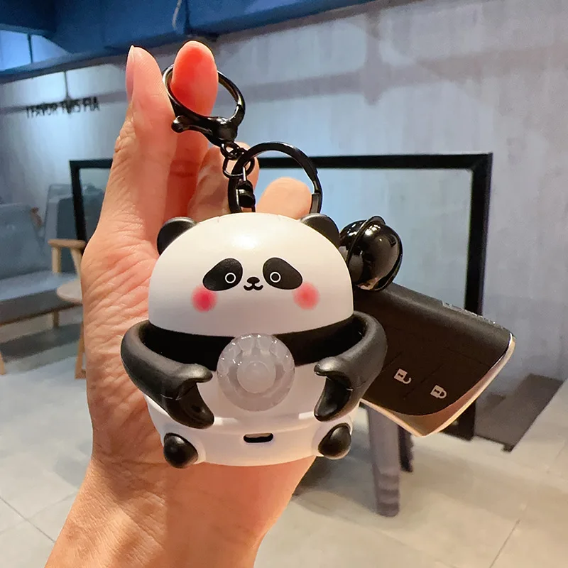 1Pcs Fun Cute Panda Sound and Light Keychain Cute Cartoon Backpack Decoration Charm Car Key Charms Couple Confession Props Gift