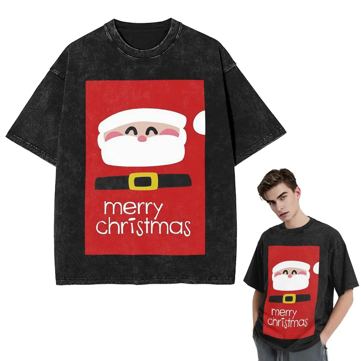 

Streetwear T-Shirts Merry Christmas Santa Claus Washed T Shirt Short Sleeve Hip Hop T-Shirt Tops Tees for Men Women